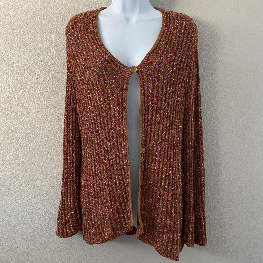 Sigrid Olsen Brown Cardigan Large Knitted Multicolor Y2K Fairycore Artsy Autumn